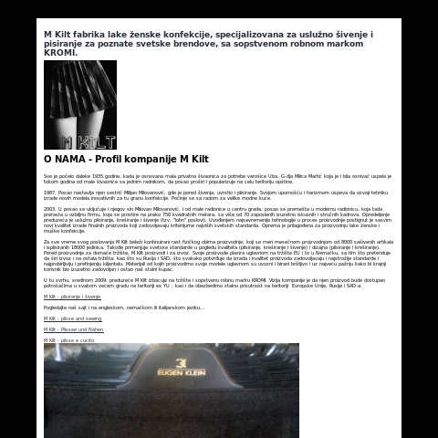 M Kilt, plisiranje i sivenje